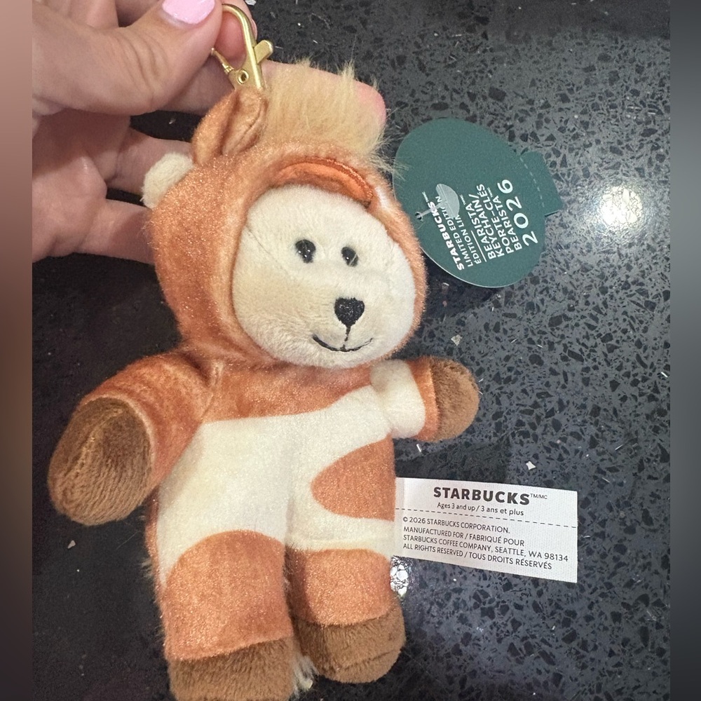 Starbucks Year of Horse 2026 Brown and Cream Bear Keychain, NWT
